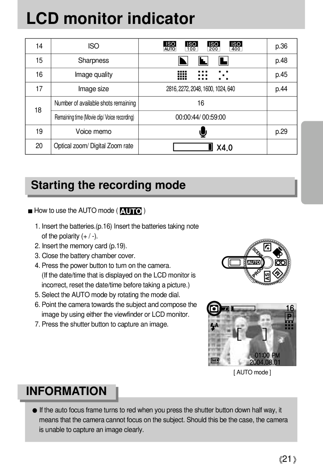 Samsung A63 user manual Starting the recording mode, Iso, Select the Auto mode by rotating the mode dial 