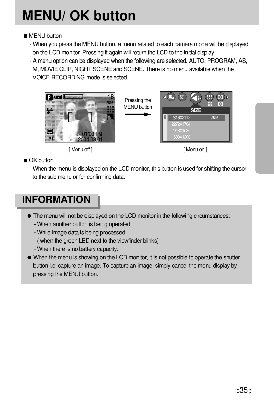 Samsung A63 user manual MENU/ OK button, Menu button 