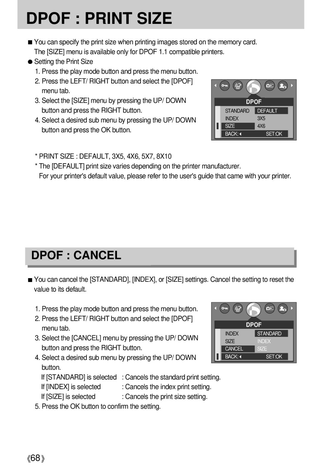 Samsung A63 user manual Dpof Print Size, If Index is selected 