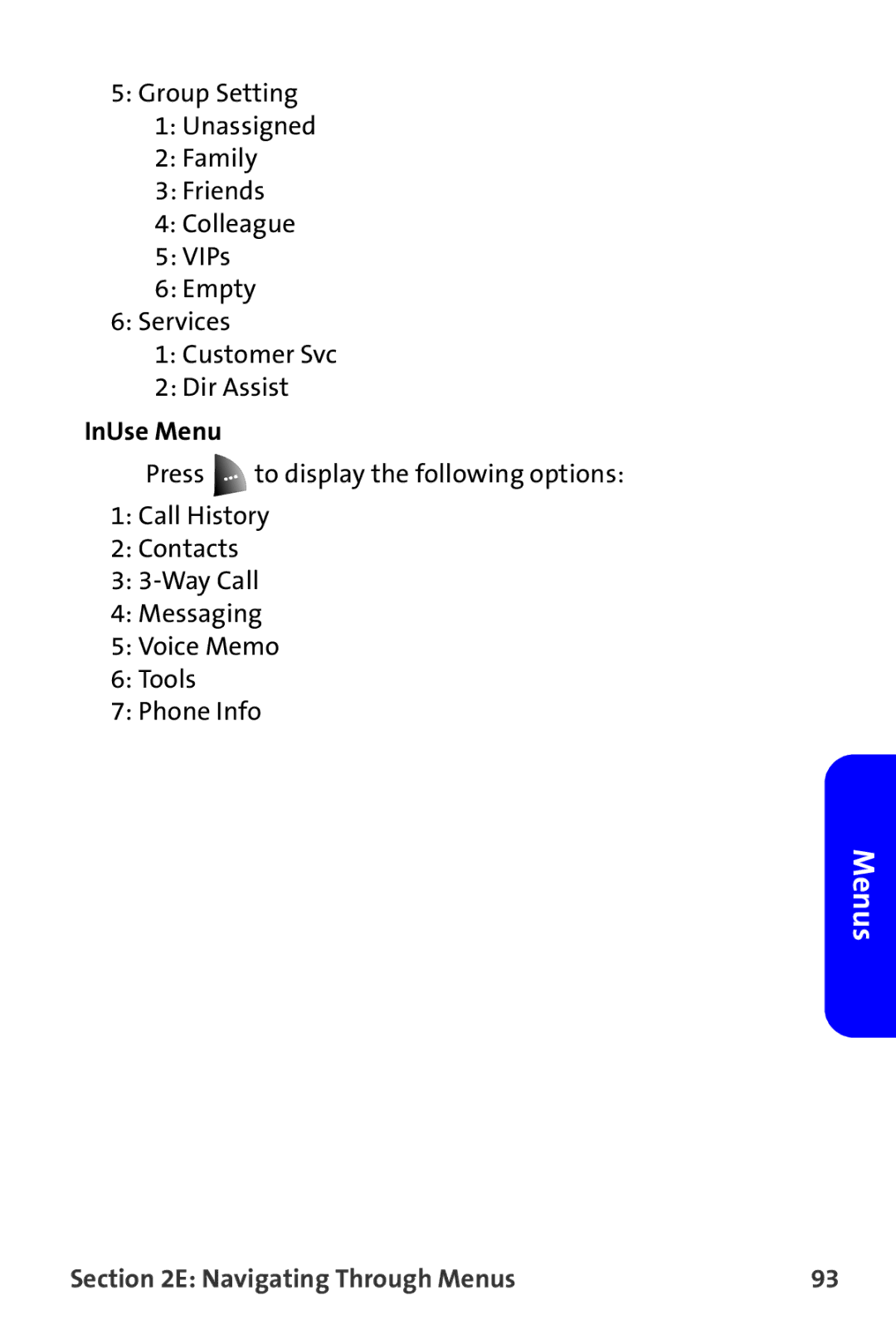 Samsung A820 manual InUse Menu 