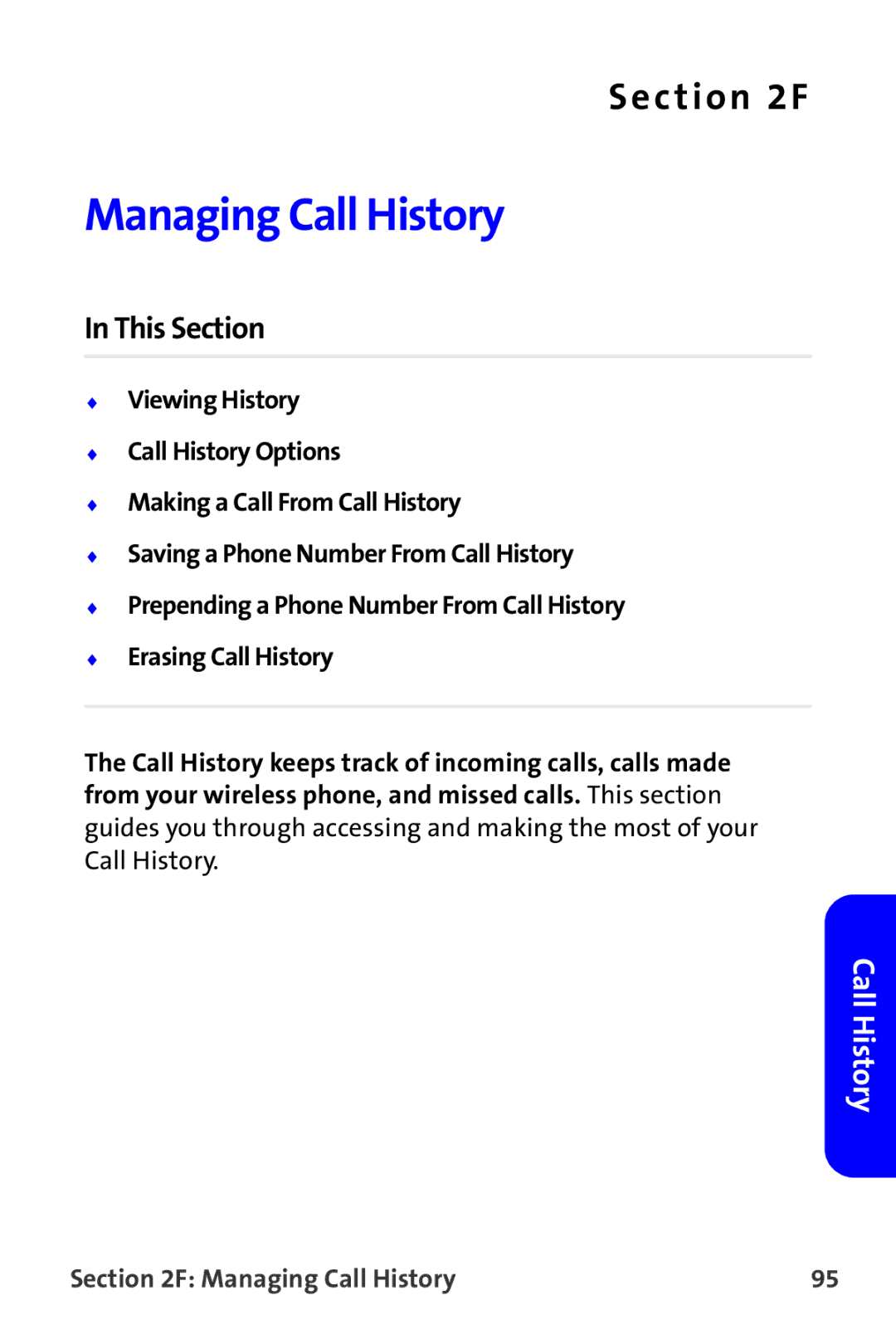 Samsung A820 manual Managing Call History 