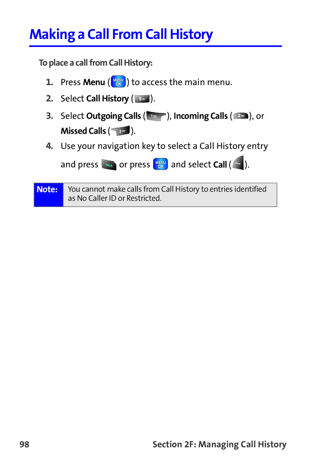 Samsung A820 manual Making a Call From Call History, To place a call from Call History 