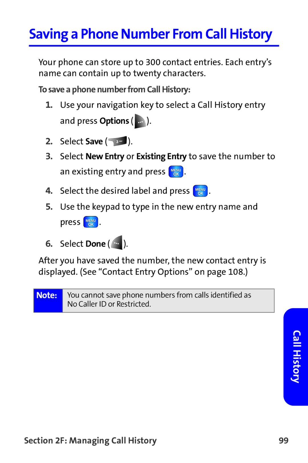 Samsung A820 manual Saving a Phone Number From Call History, To save a phone number from Call History 