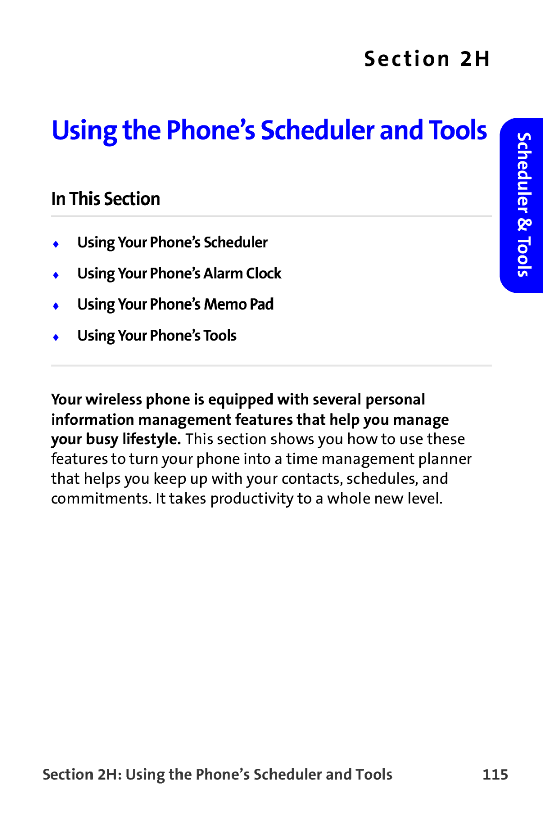 Samsung A820 manual Using the Phone’s Scheduler and Tools 115 