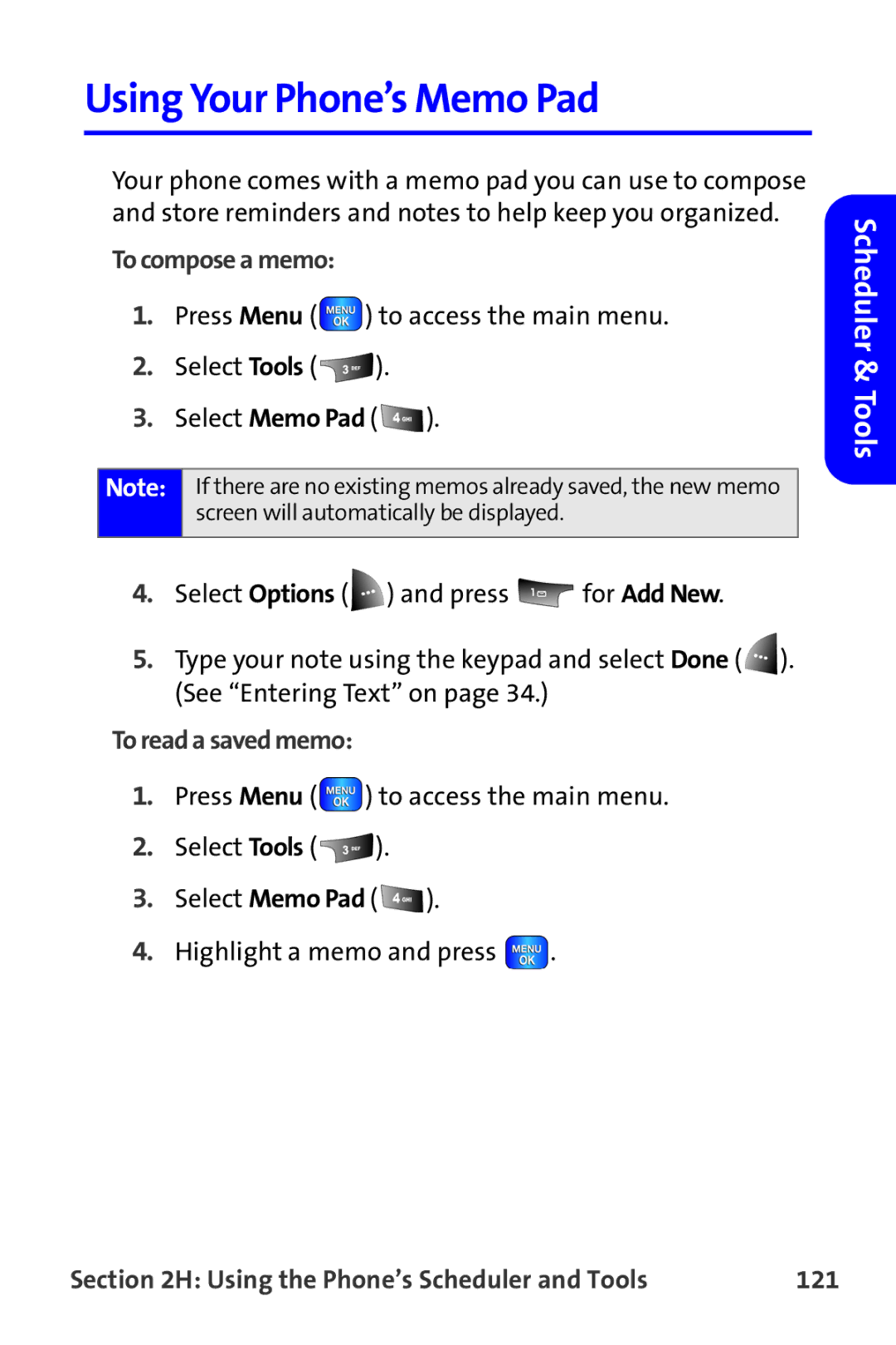 Samsung A820 manual Using Your Phone’s Memo Pad, To compose a memo, To read a saved memo 