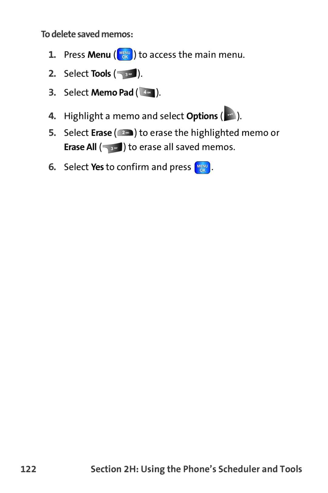 Samsung A820 manual To delete saved memos, 122 