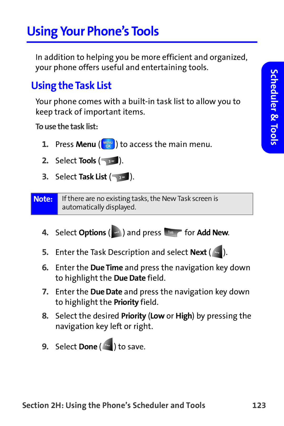 Samsung A820 manual Using Your Phone’s Tools, Using the Task List, To use the task list 