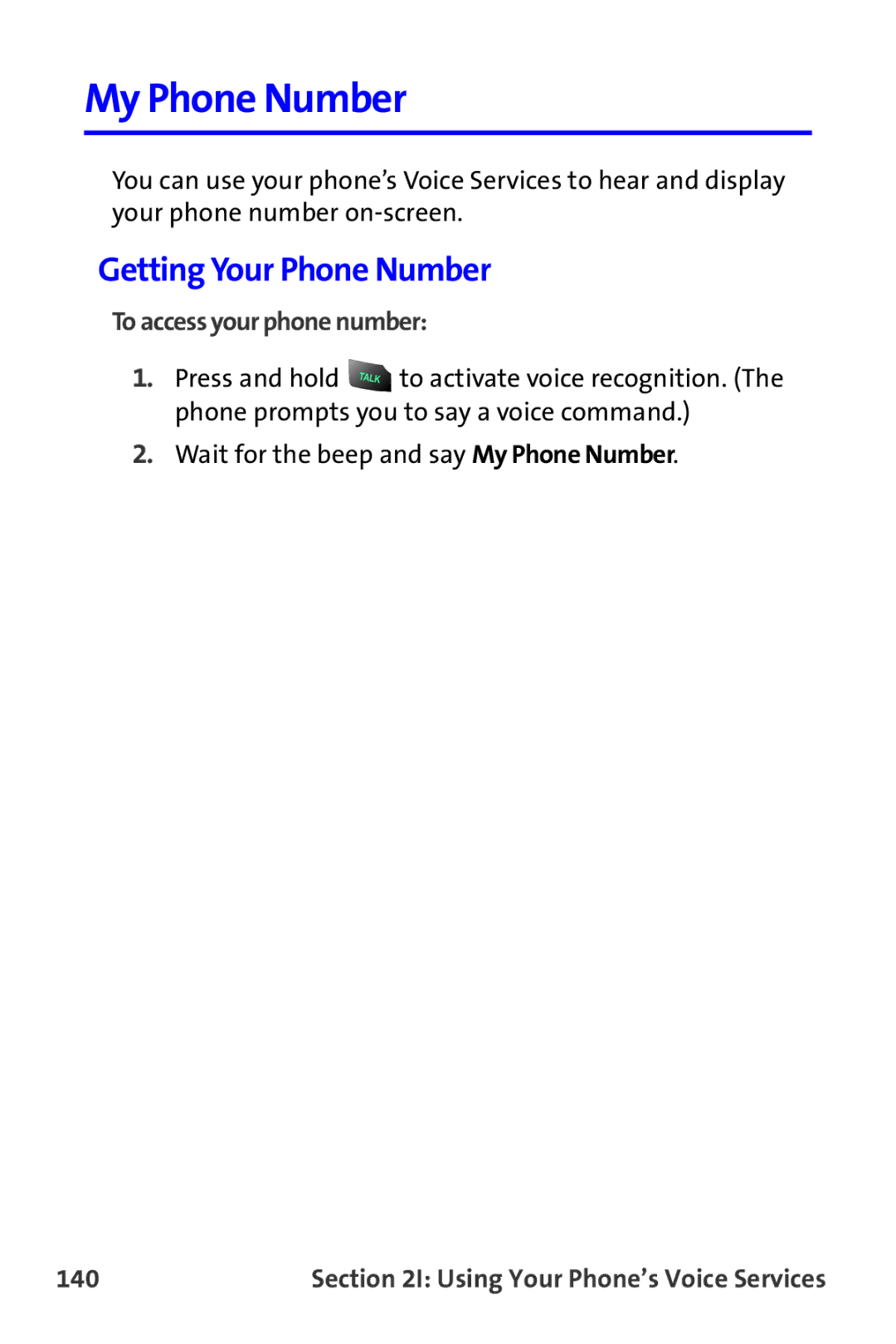 Samsung A820 manual My Phone Number, Getting Your Phone Number, To access your phone number, 140 