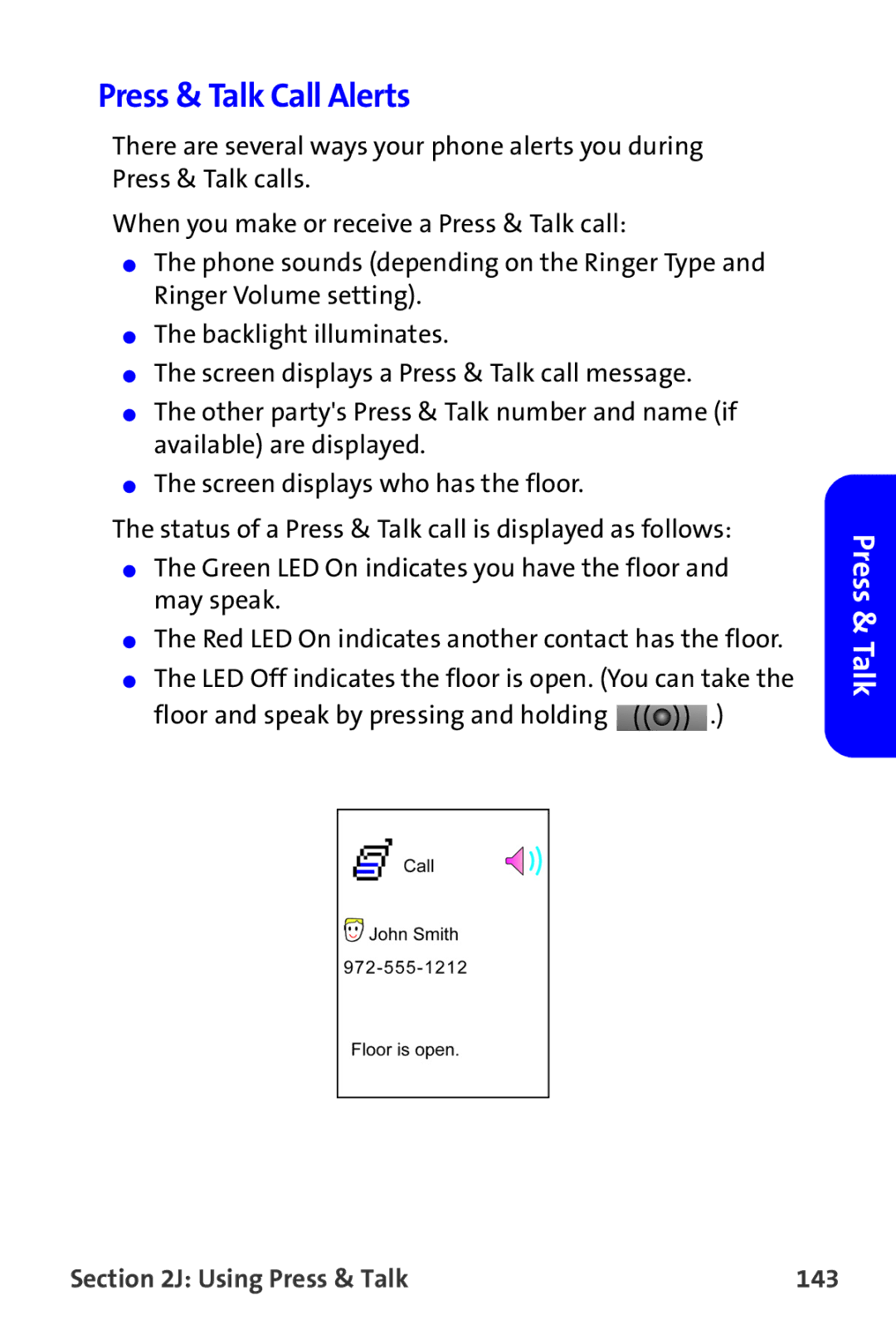 Samsung A820 manual Press & Talk Call Alerts, Using Press & Talk 143 