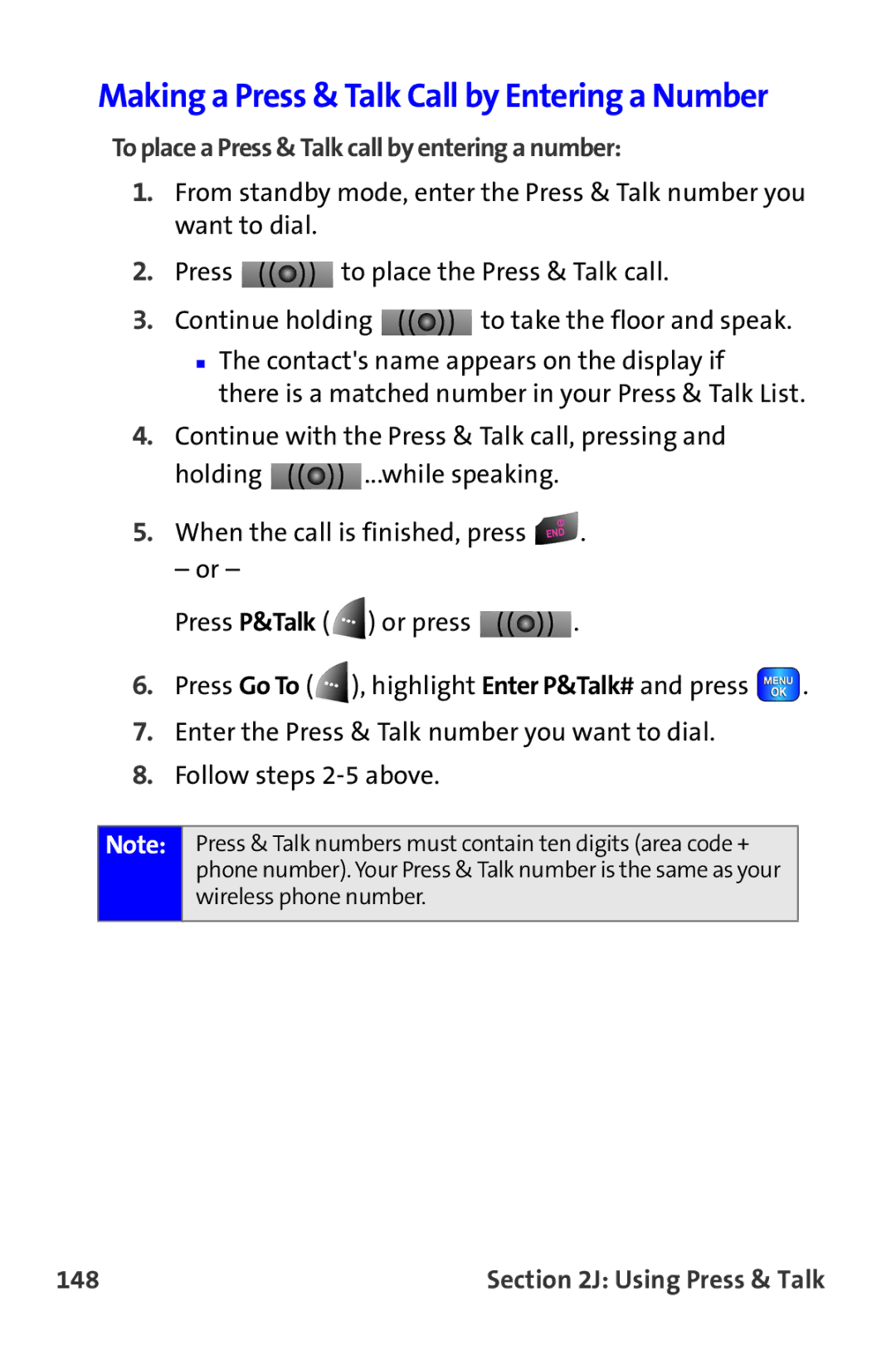 Samsung A820 manual To place a Press & Talk call by entering a number, 148 