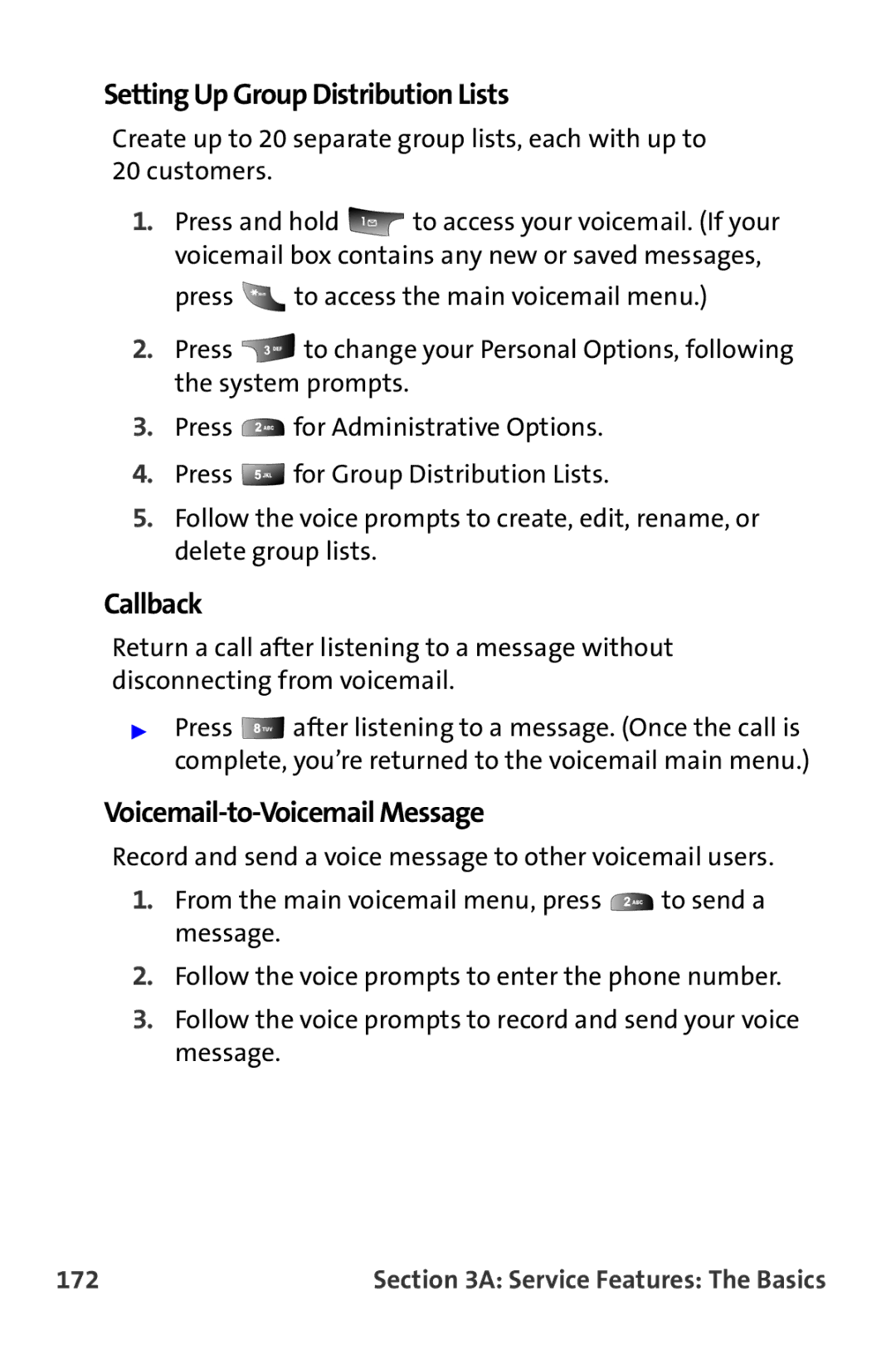 Samsung A820 manual Setting Up Group Distribution Lists, Callback, Voicemail-to-Voicemail Message, 172 