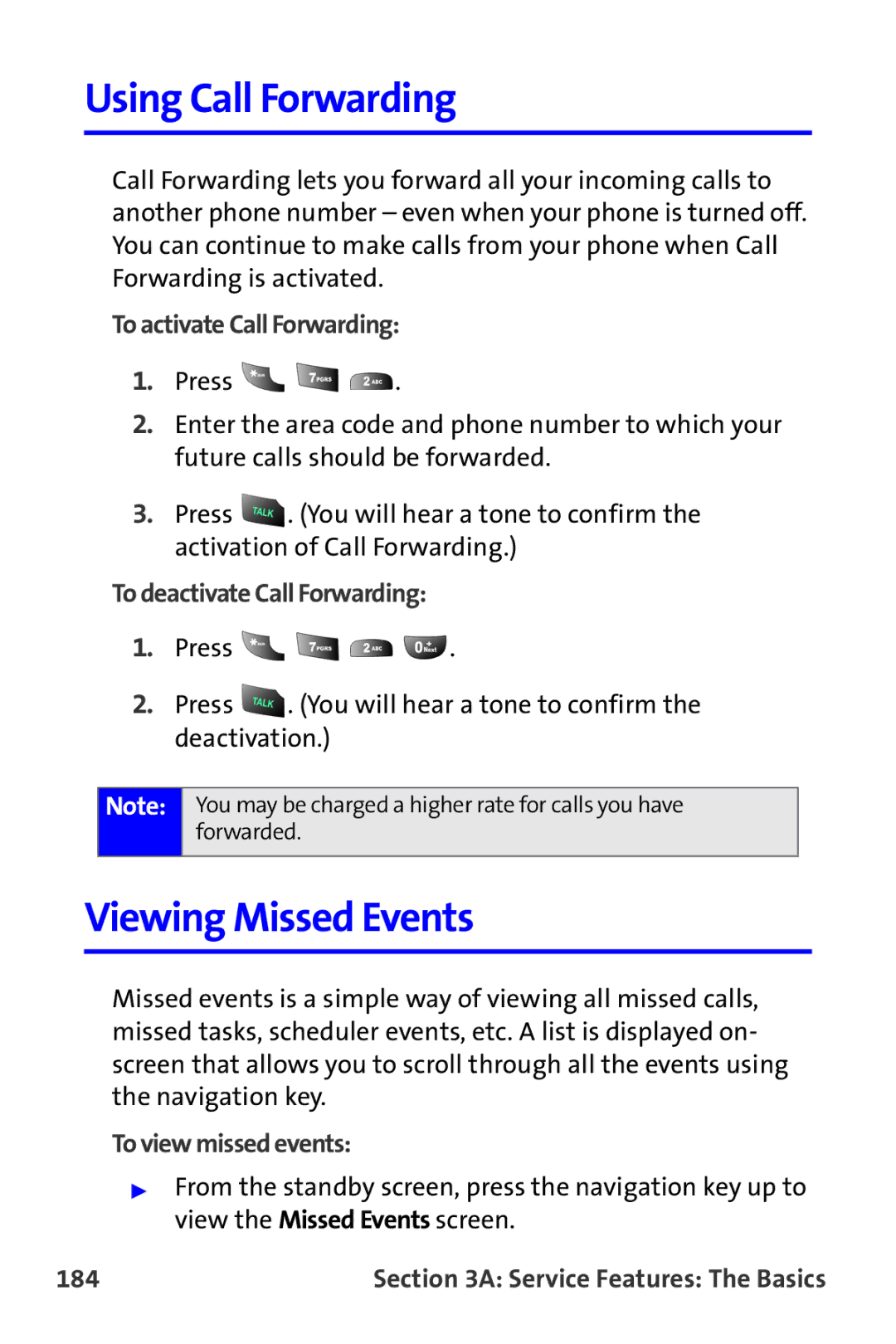 Samsung A820 manual Using Call Forwarding, Viewing Missed Events 