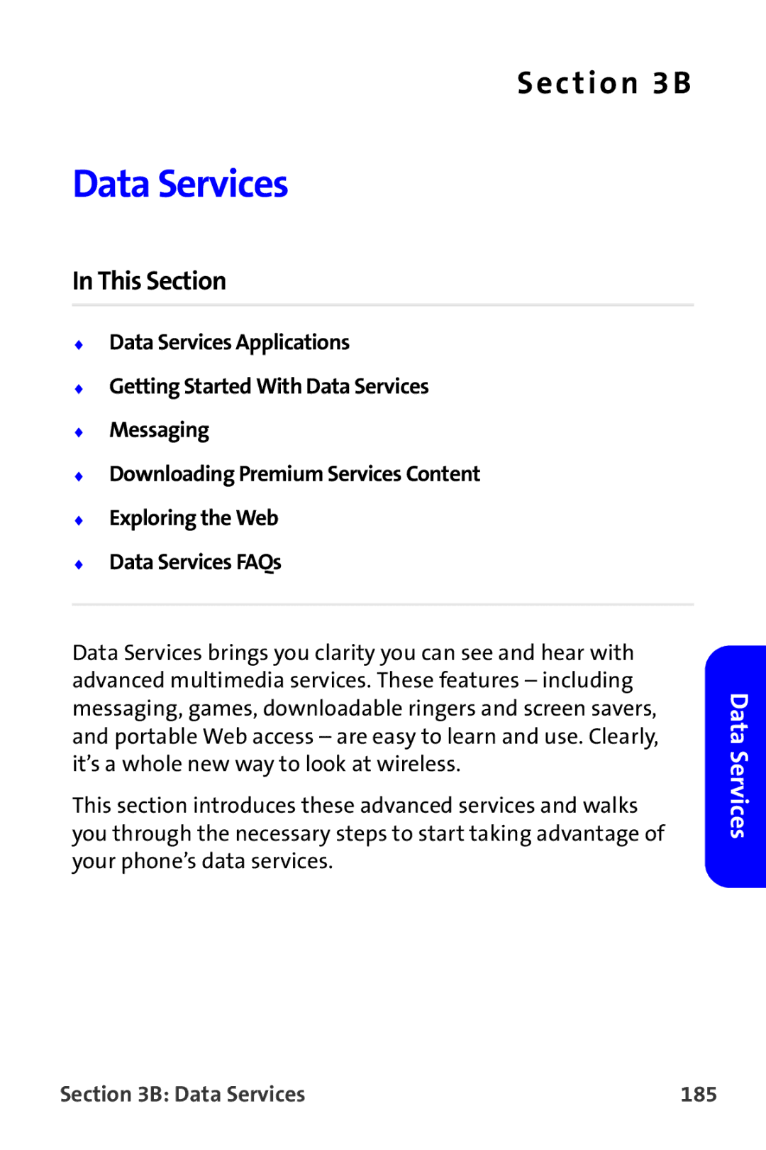 Samsung A820 manual Data Services 185 