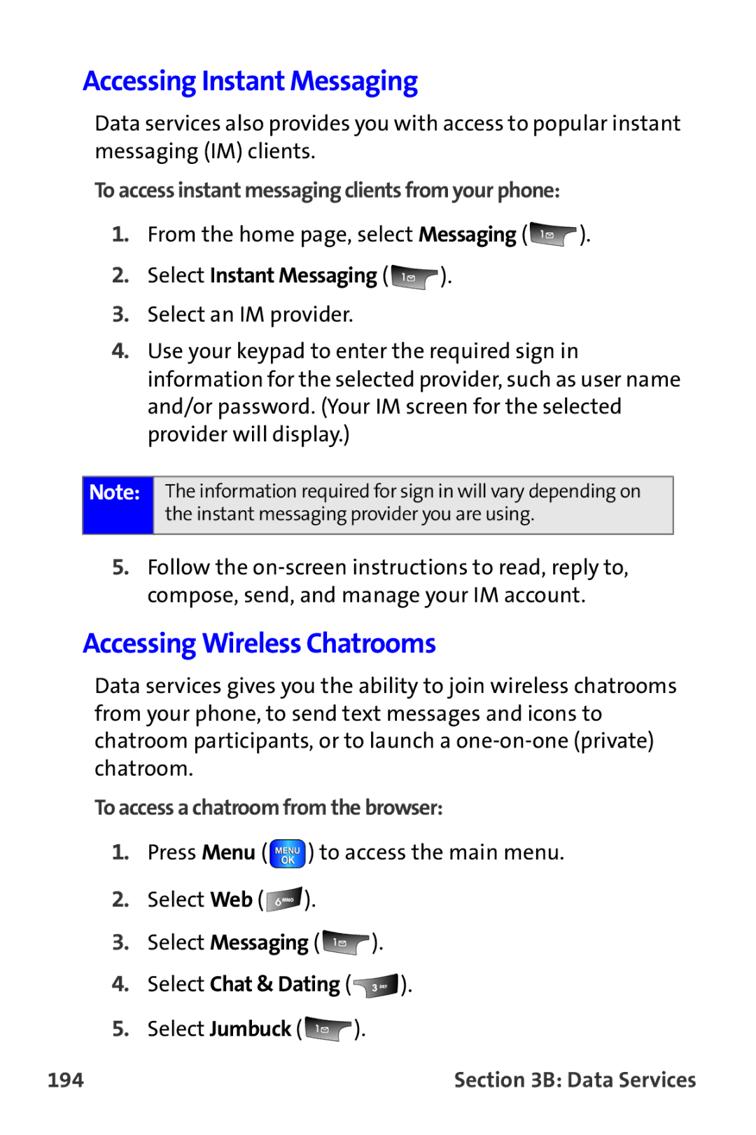 Samsung A820 manual Accessing Instant Messaging, Accessing Wireless Chatrooms, To access a chatroom from the browser, 194 