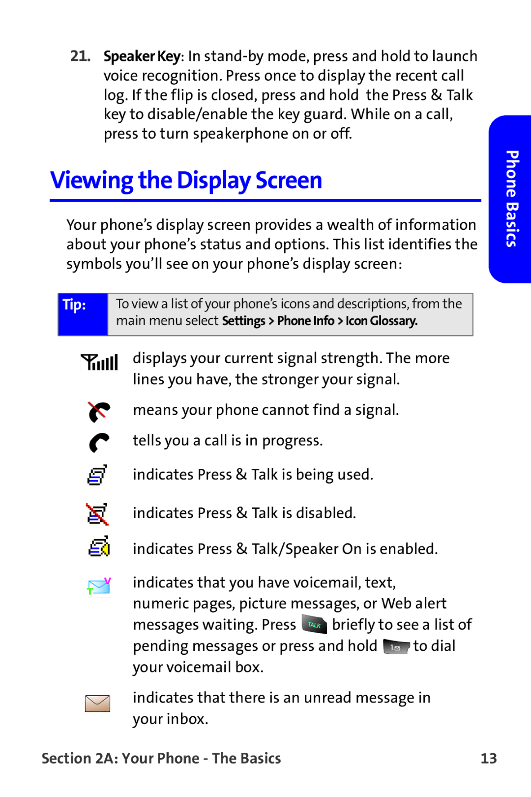 Samsung A820 manual Viewing the Display Screen 