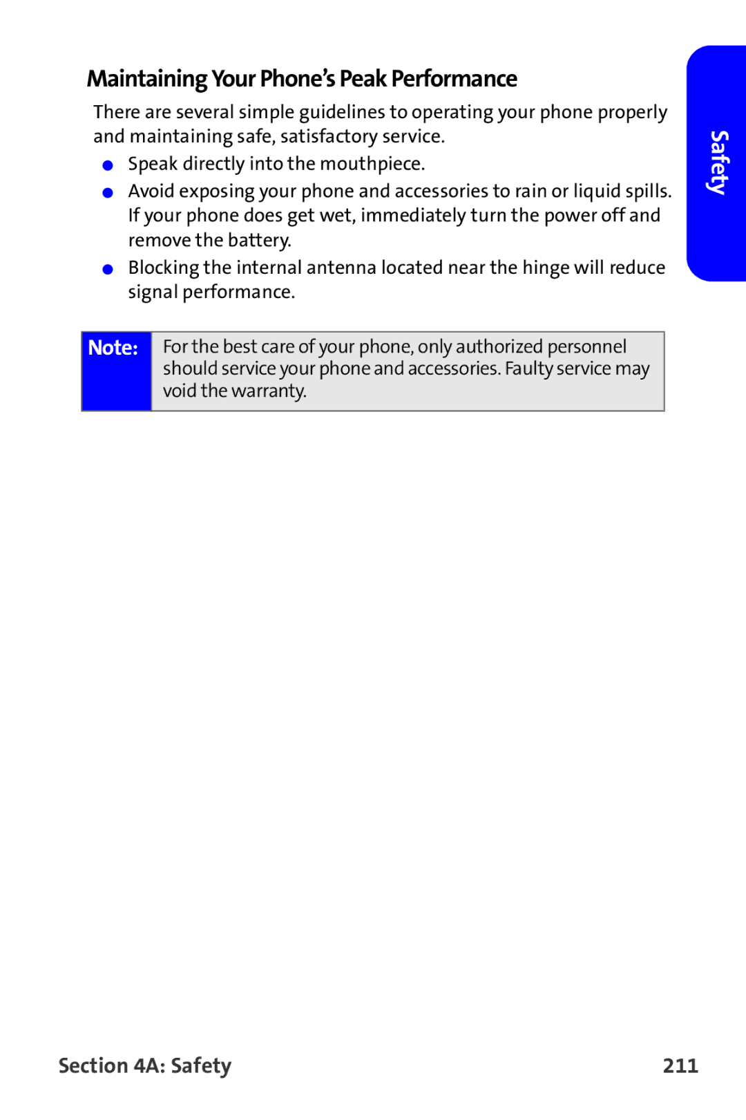 Samsung A820 manual Maintaining Your Phone’s Peak Performance, Safety 211 
