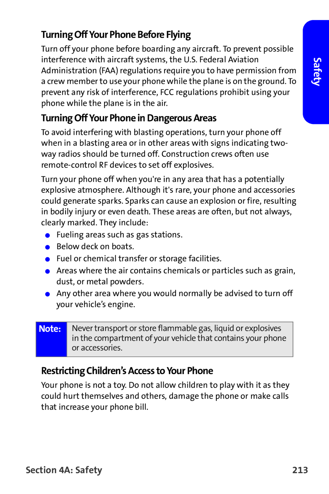 Samsung A820 manual Turning Off Your Phone Before Flying, Safety 213 