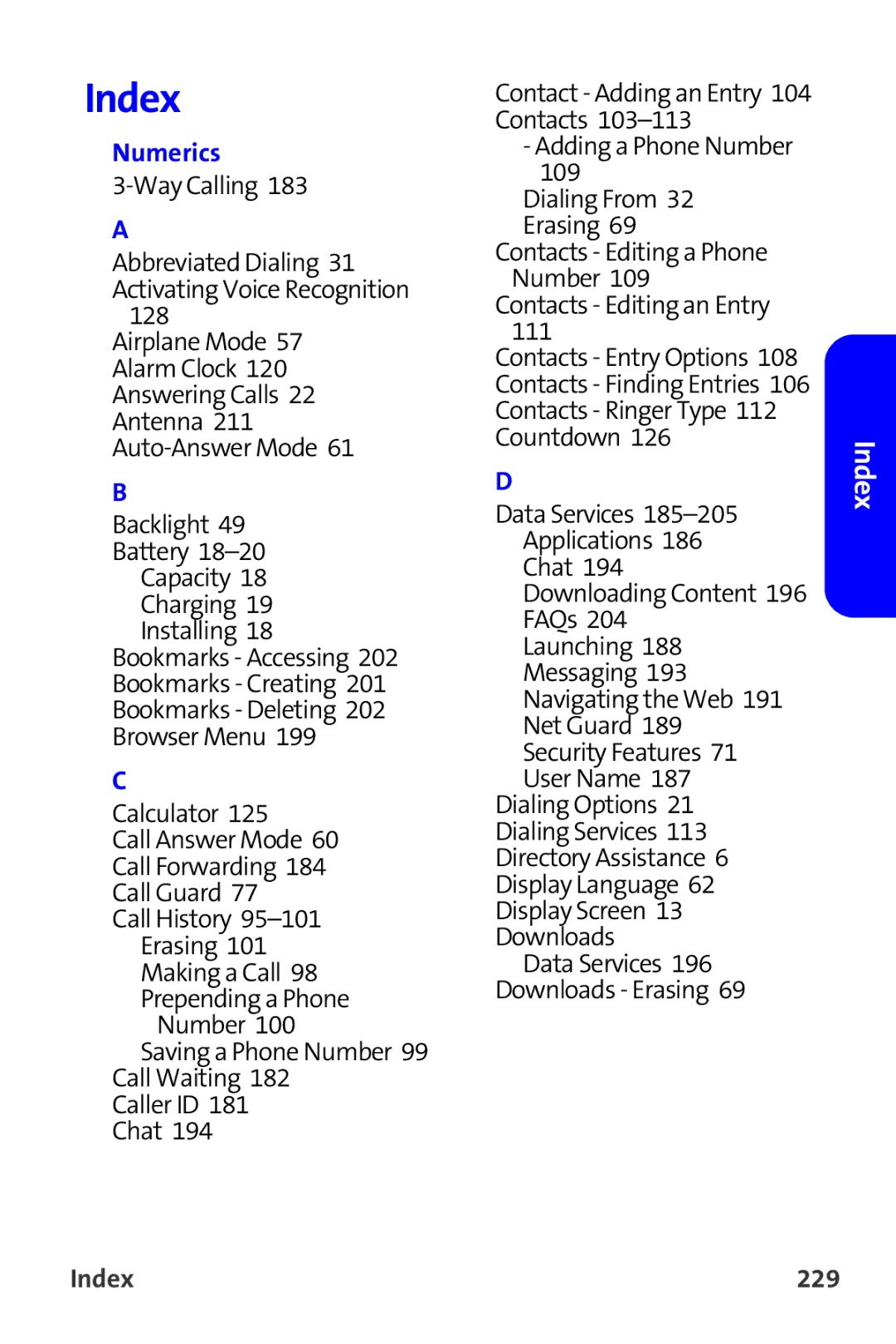 Samsung A820 manual Index 229 