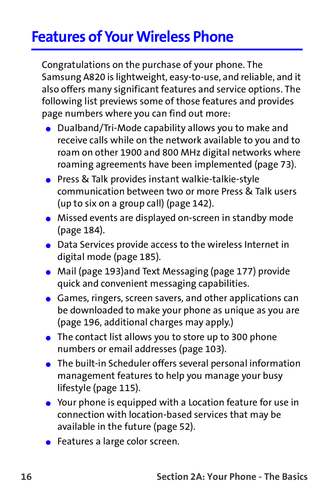 Samsung A820 manual Features of Your Wireless Phone 