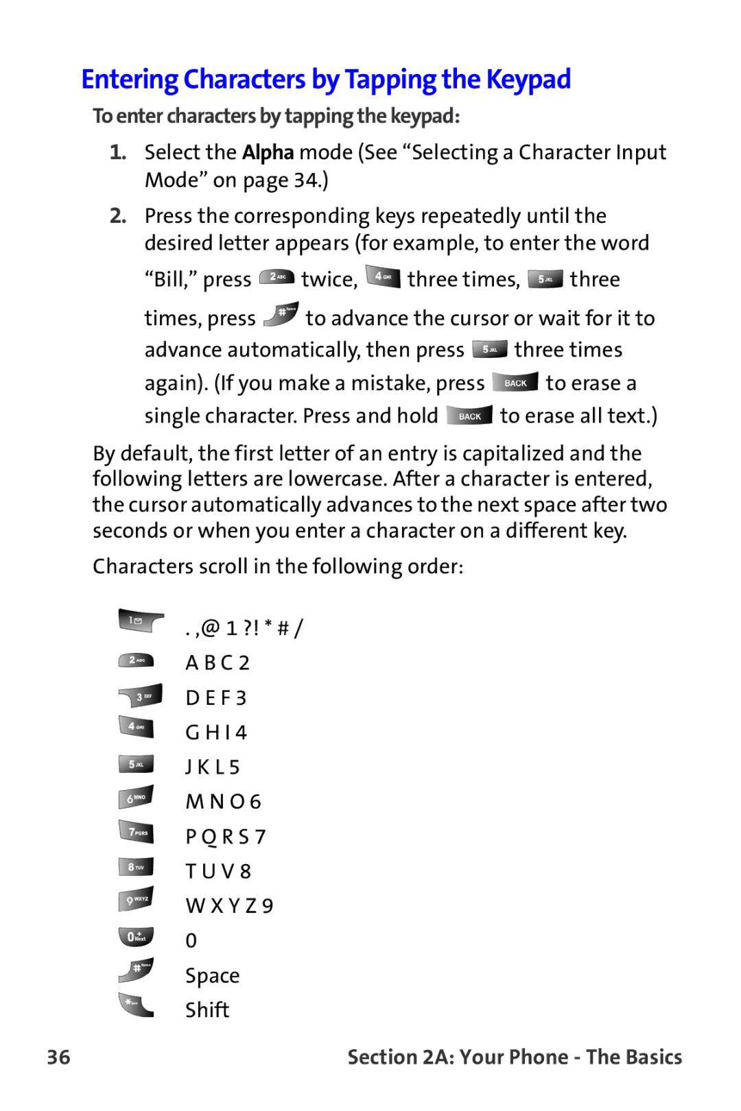 Samsung A820 manual Entering Characters by Tapping the Keypad, To enter characters by tapping the keypad 