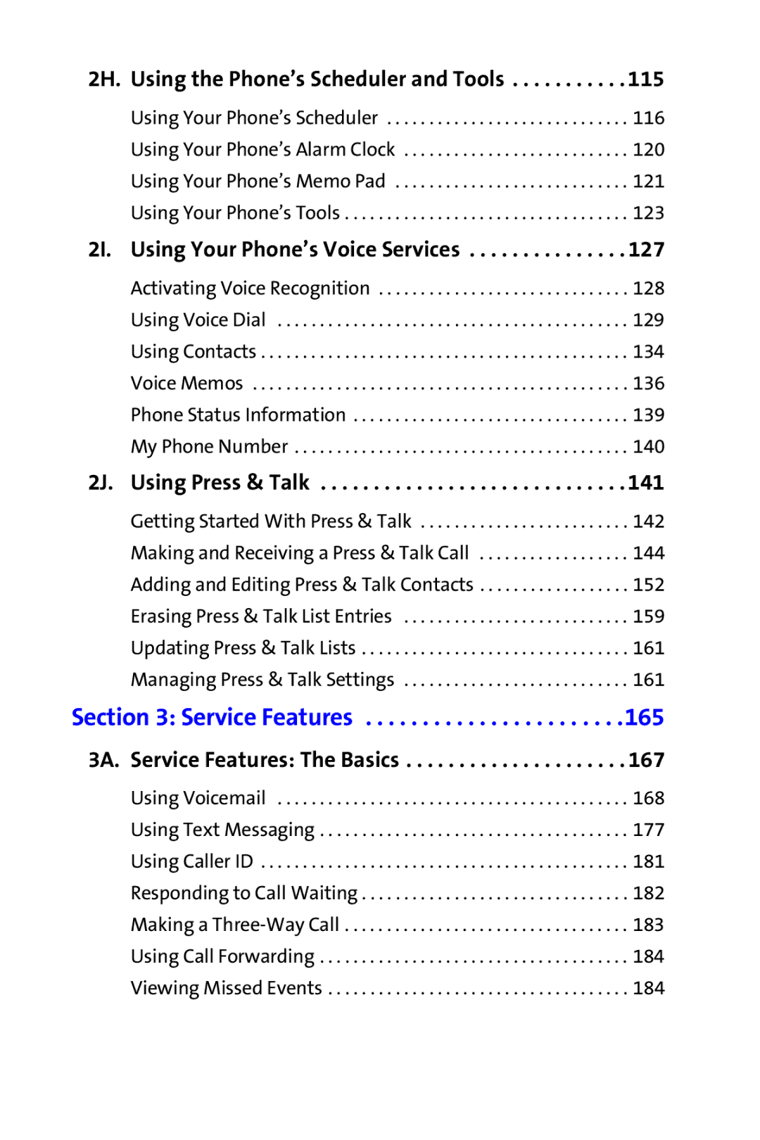 Samsung A820 2H. Using the Phone’s Scheduler and Tools, 2I. Using Your Phone’s Voice Services, 2J. Using Press & Talk 