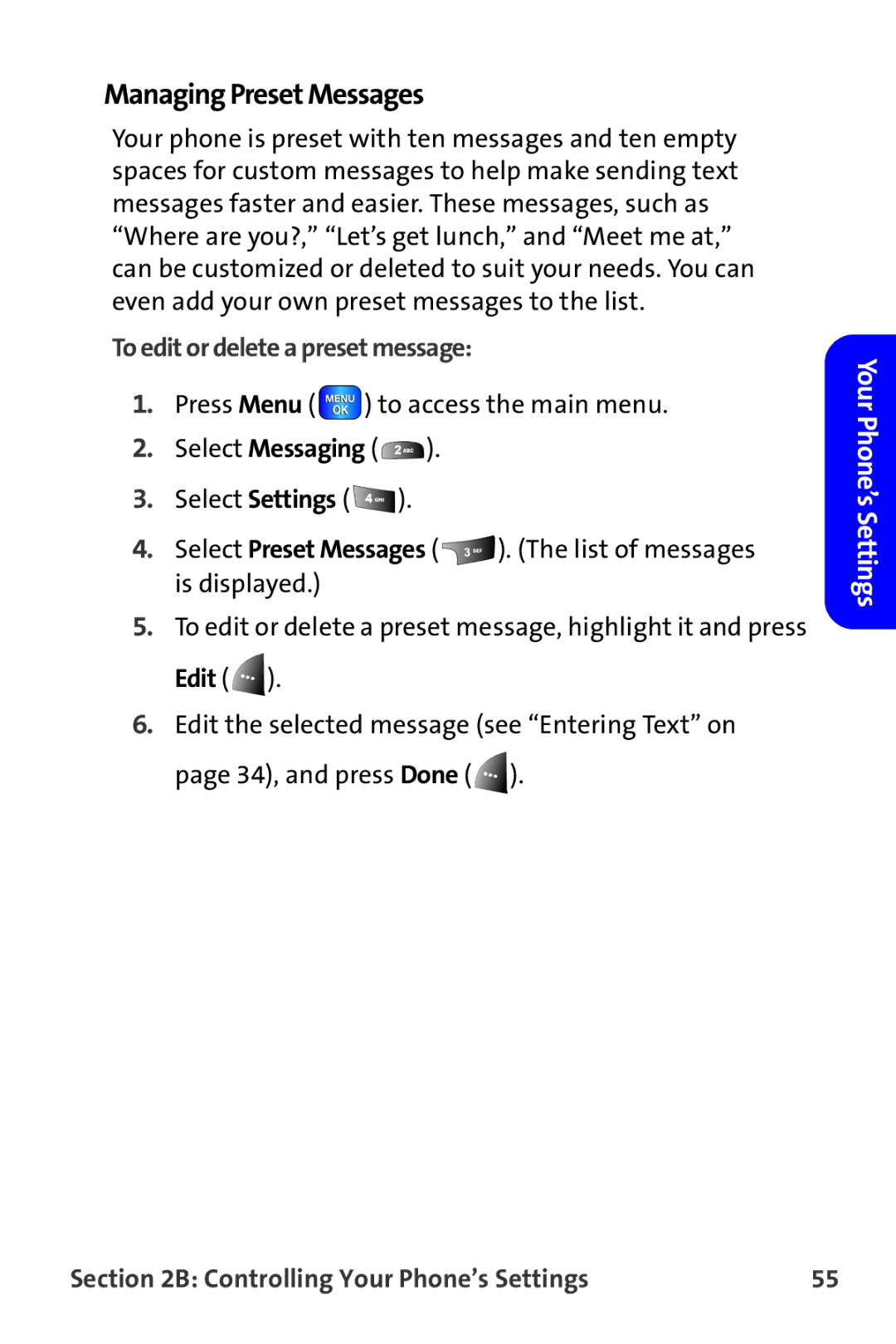 Samsung A820 manual Managing Preset Messages, To edit or delete a preset message 