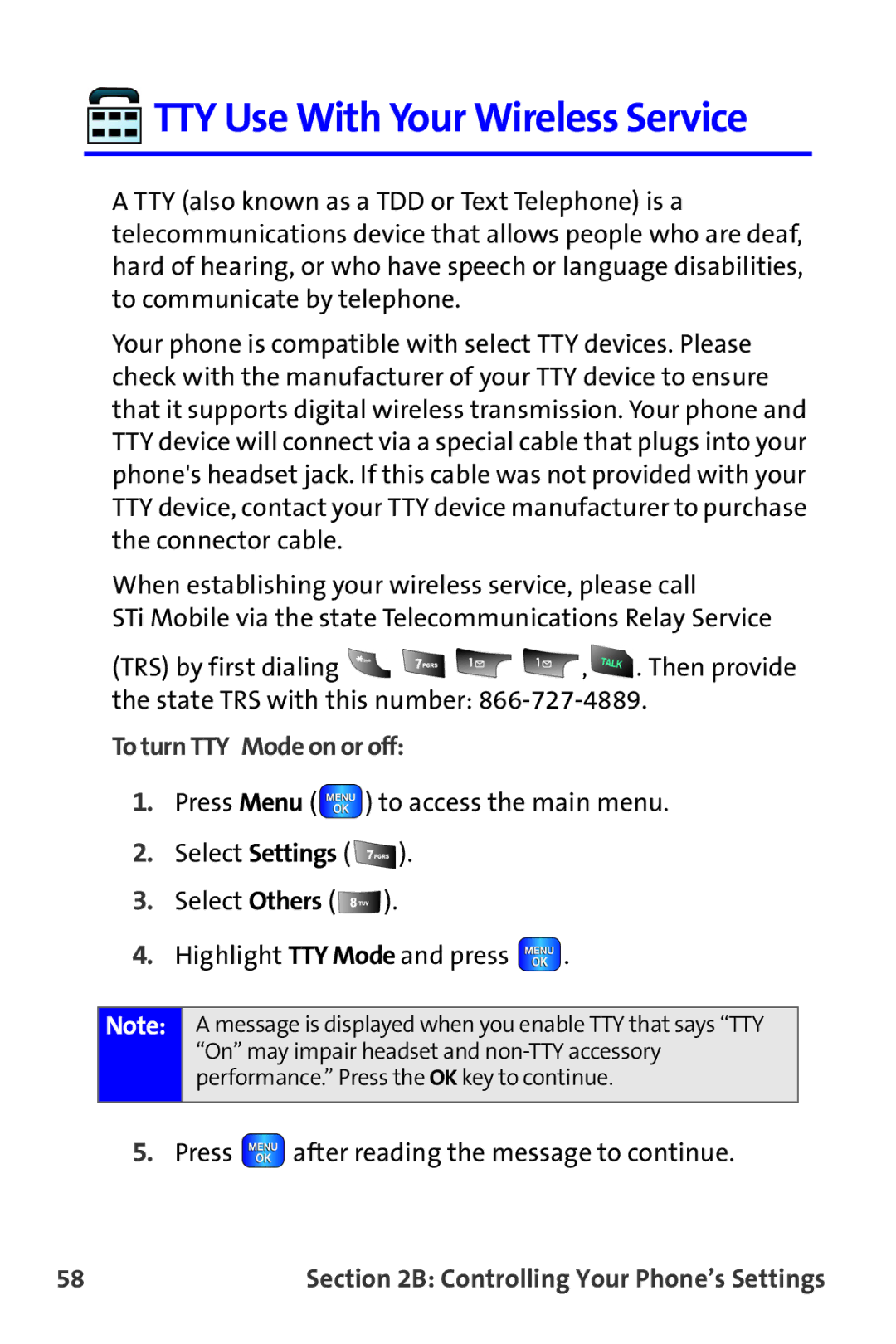 Samsung A820 manual TTY Use With Your Wireless Service, To turn TTY Mode on or off 