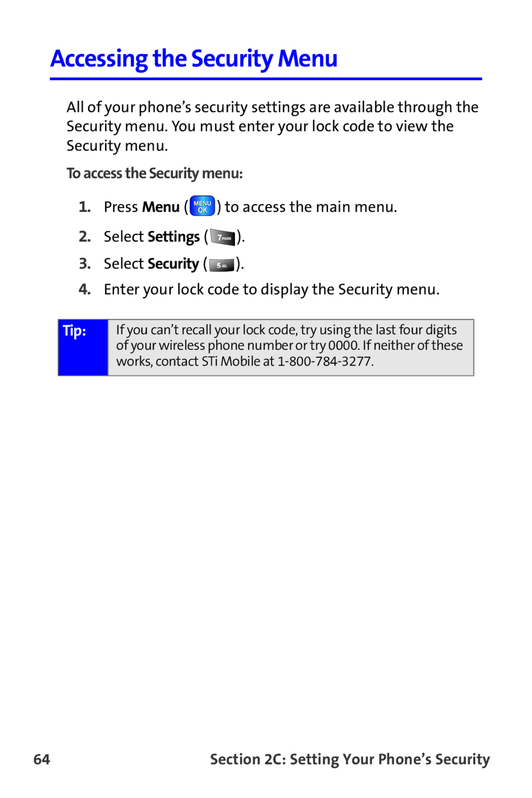 Samsung A820 manual Accessing the Security Menu, To access the Security menu 