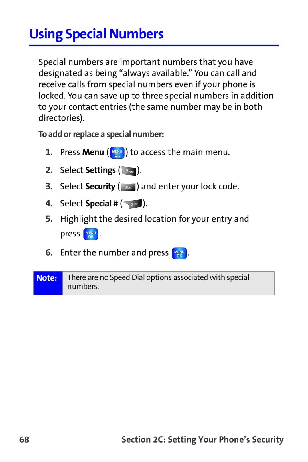 Samsung A820 manual Using Special Numbers, To add or replace a special number 