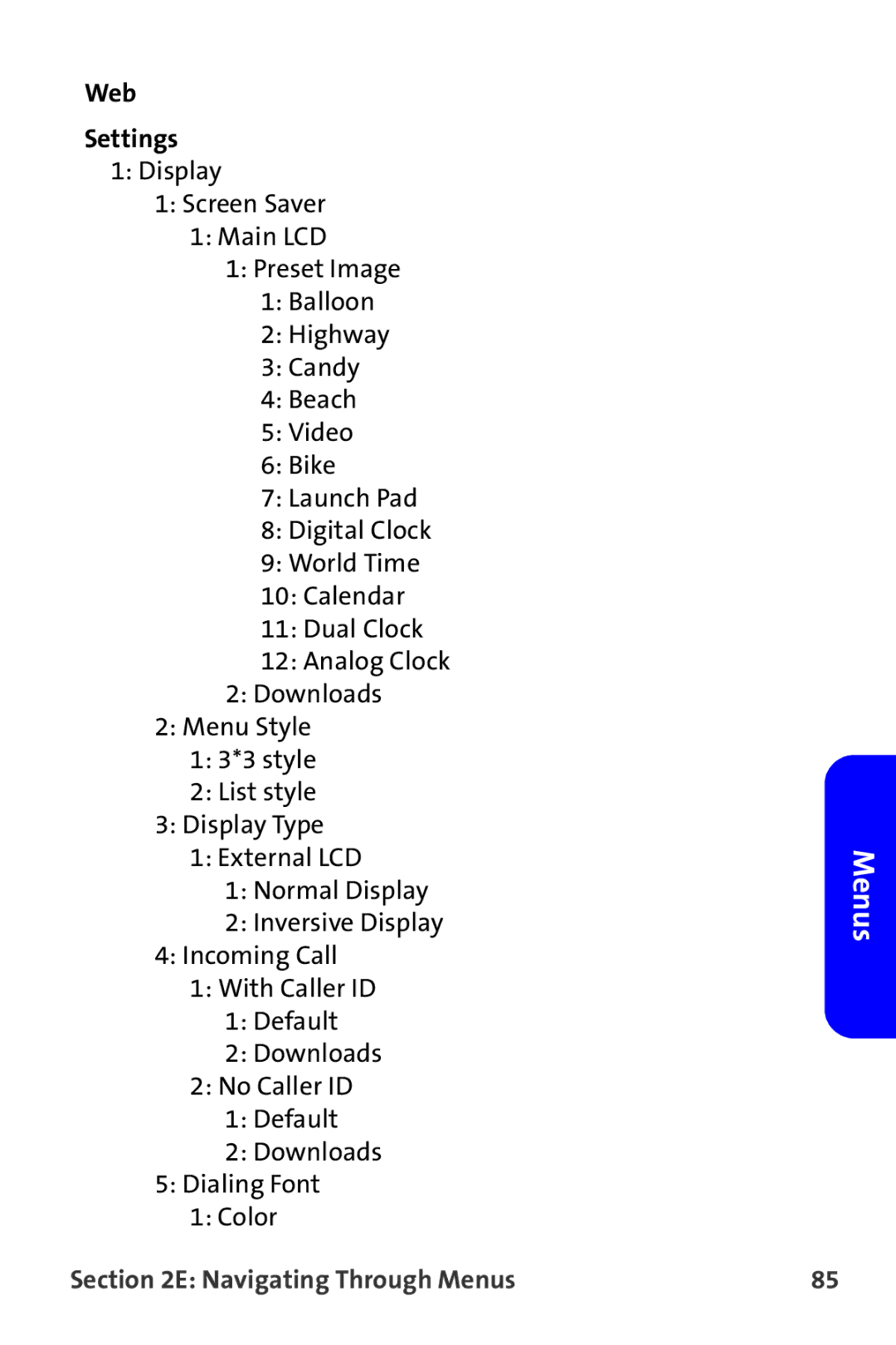 Samsung A820 manual Web Settings 