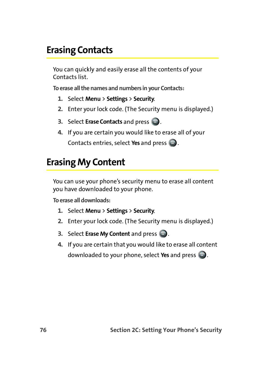 Samsung A900M manual Erasing Contacts, Erasing My Content, To erase all the names and numbers in your Contacts 