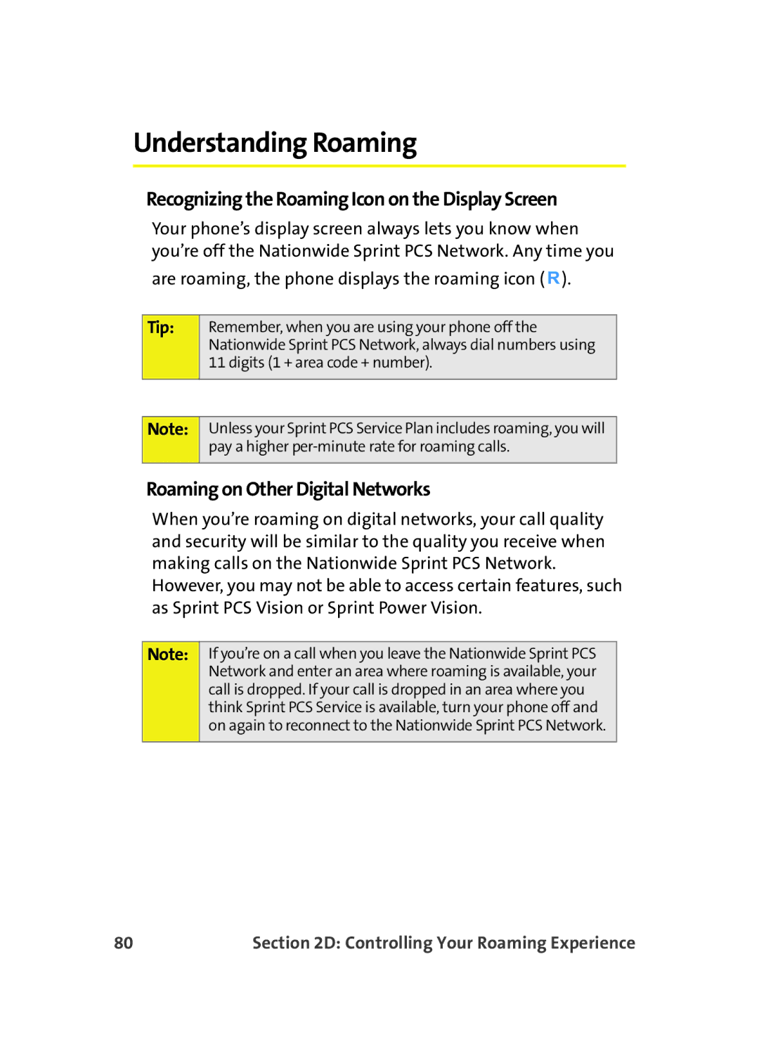 Samsung A900M Understanding Roaming, Recognizing the Roaming Icon on the Display Screen, Roaming on Other Digital Networks 