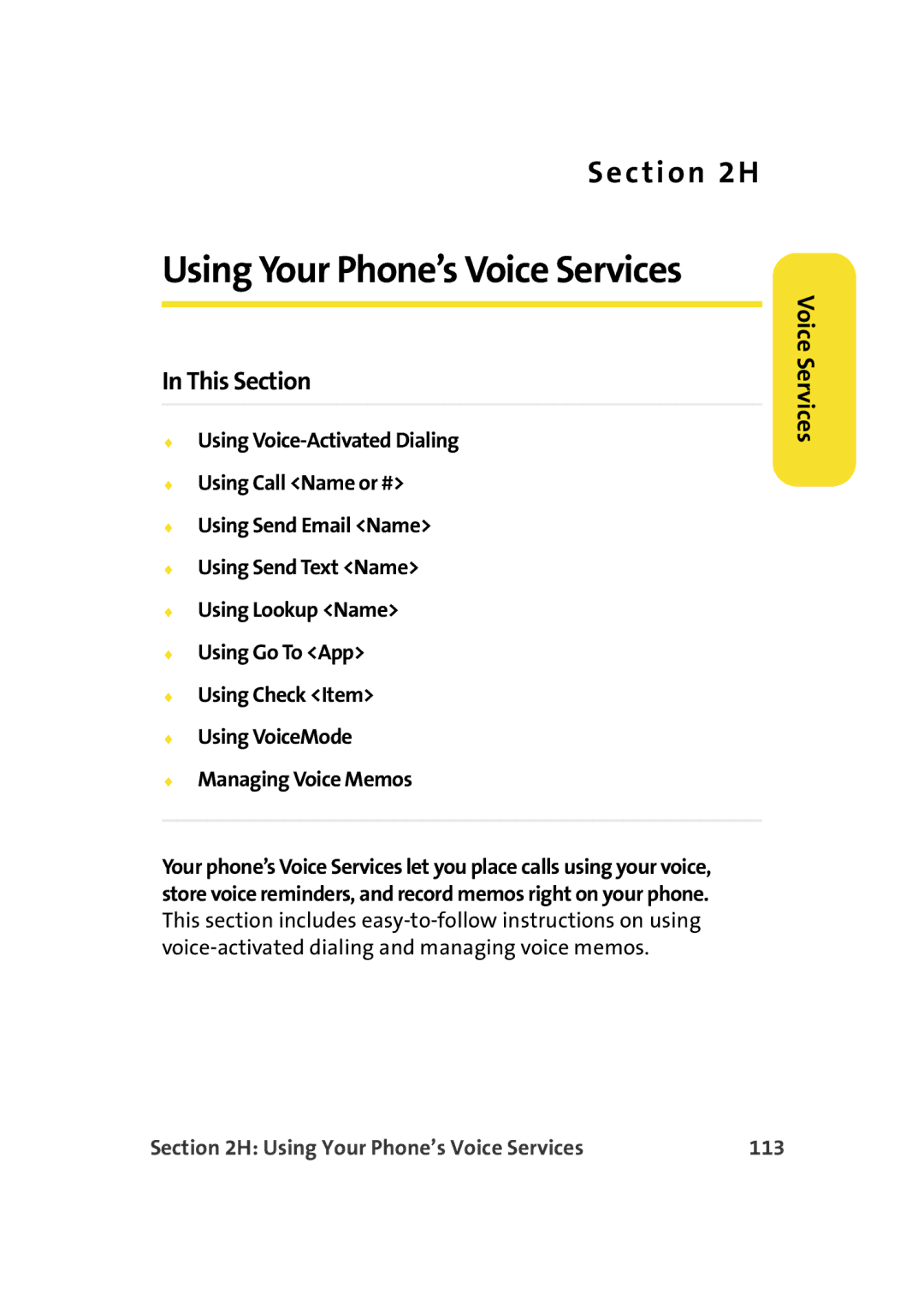 Samsung A900M manual Using Your Phone’s Voice Services 113 