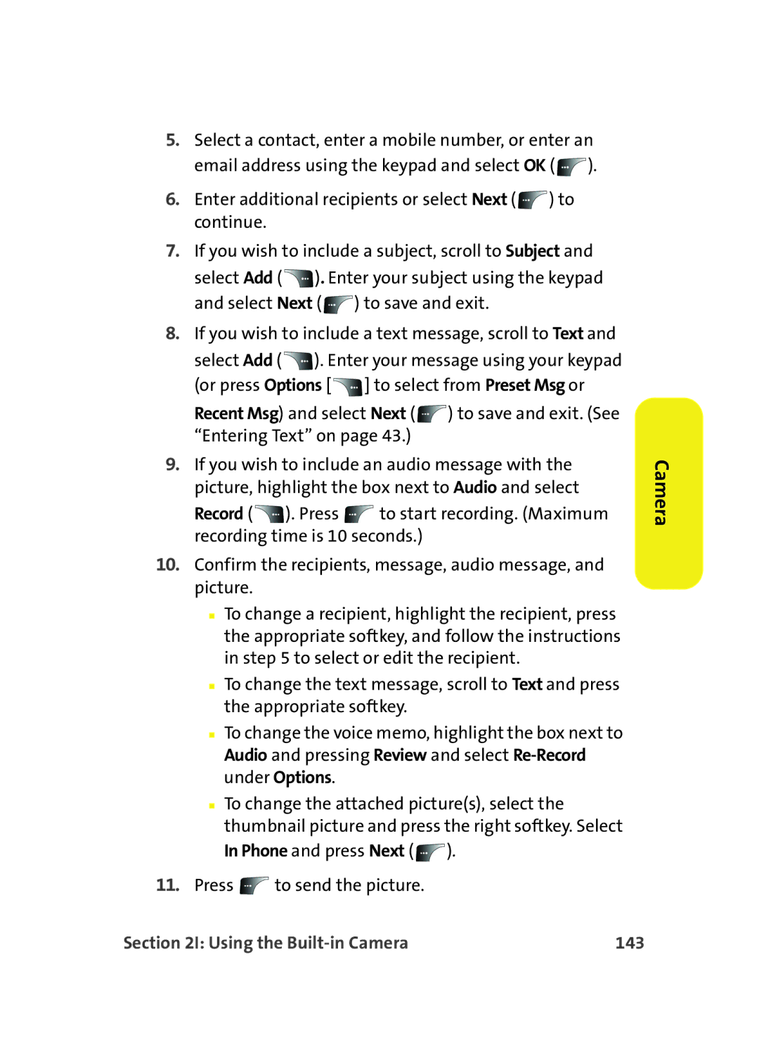 Samsung A900M manual Using the Built-in Camera 143 