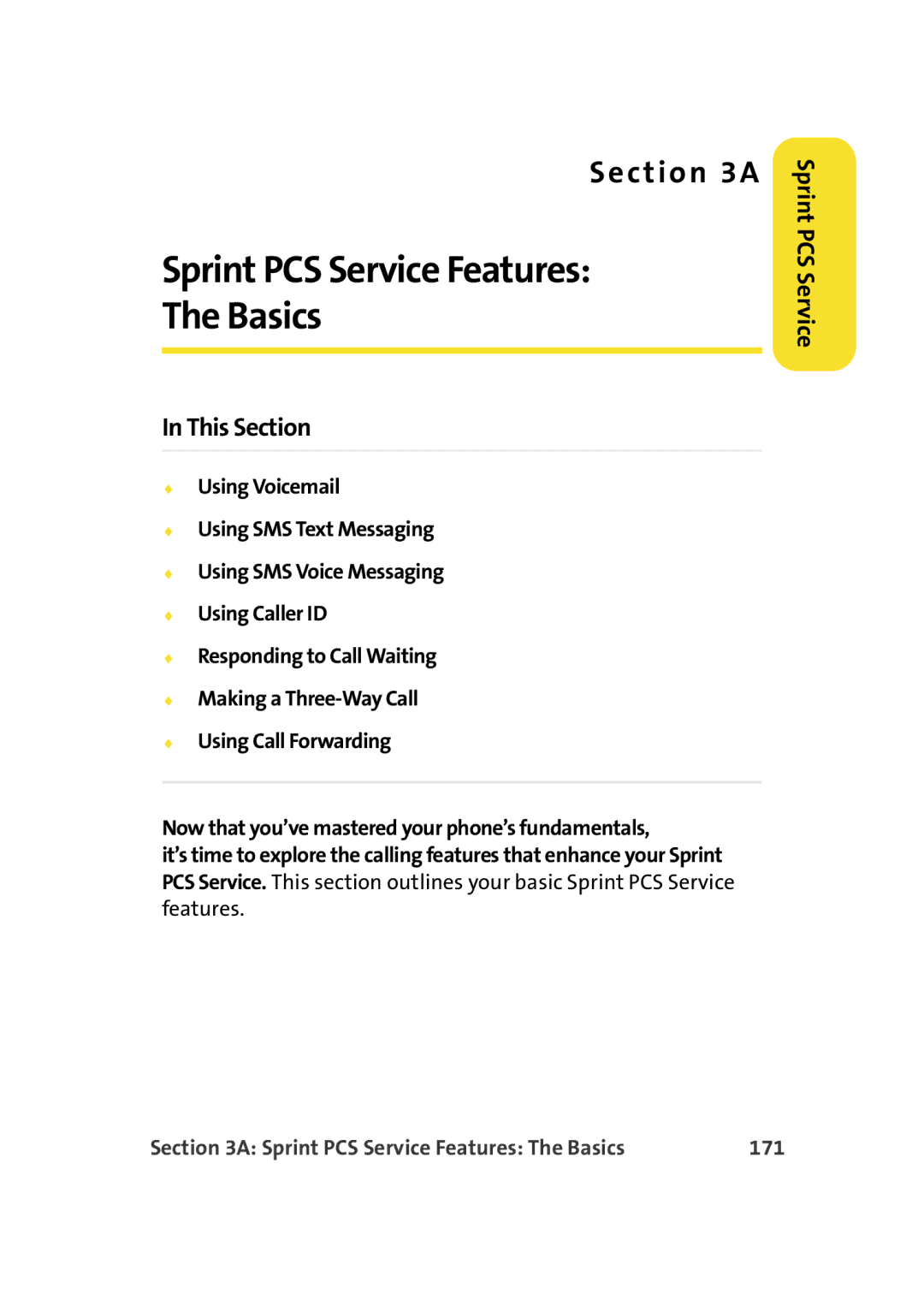 Samsung A900M manual Sprint PCS Service Features Basics, 171 