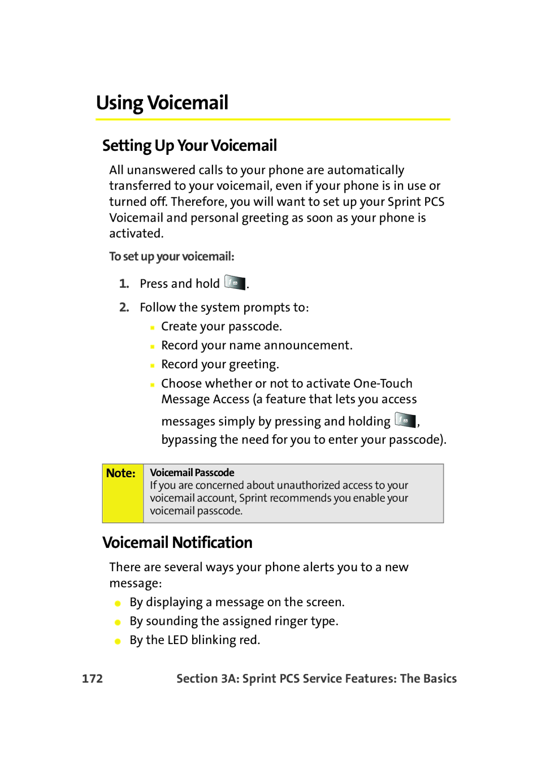 Samsung A900M manual Using Voicemail, Setting Up Your Voicemail, Voicemail Notification, 172 