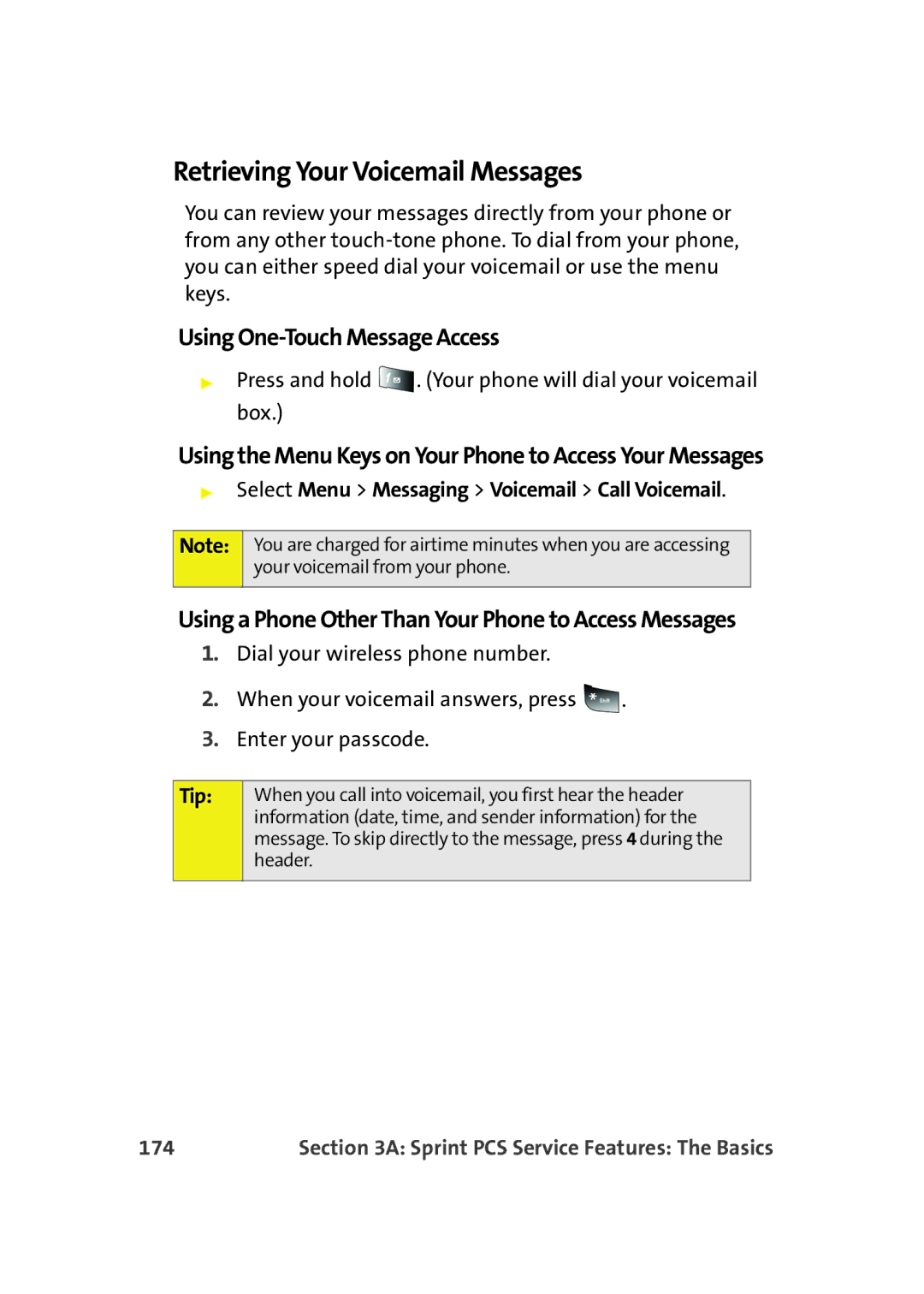 Samsung A900M manual Retrieving Your Voicemail Messages, Using One-Touch Message Access, 174 