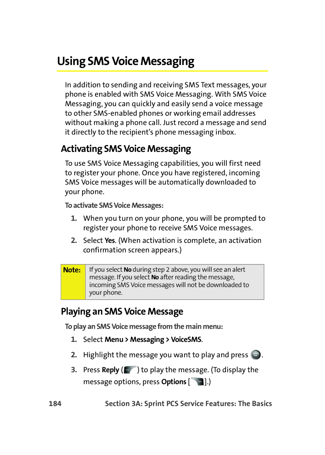 Samsung A900M manual Using SMS Voice Messaging, Activating SMS Voice Messaging, Playing an SMS Voice Message 