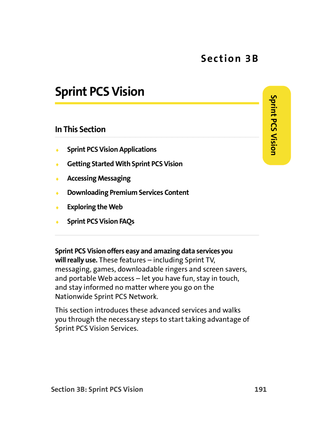 Samsung A900M manual Sprint PCS Vision 191 