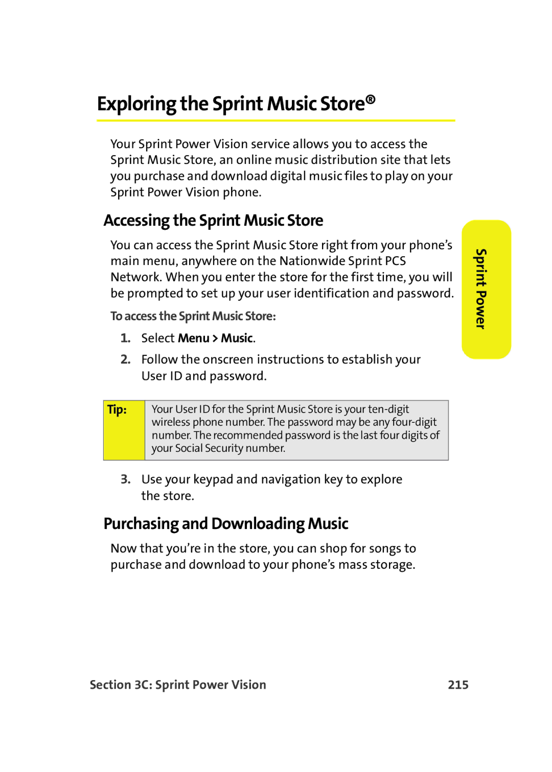 Samsung A900M manual Exploring the Sprint Music Store, Accessing the Sprint Music Store, Purchasing and Downloading Music 