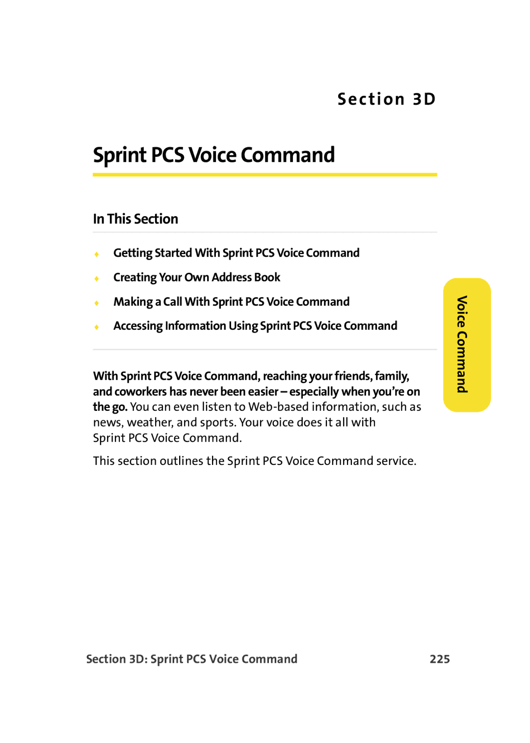 Samsung A900M manual Sprint PCS Voice Command 225 