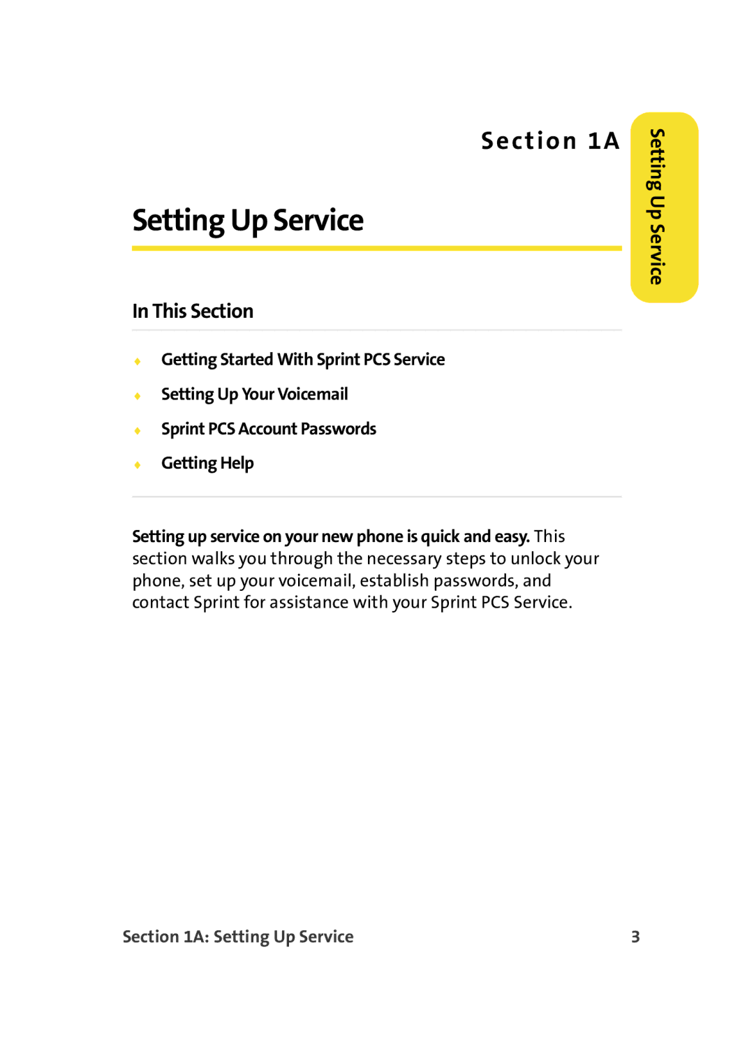 Samsung A900M manual Setting Up Service, This Section 