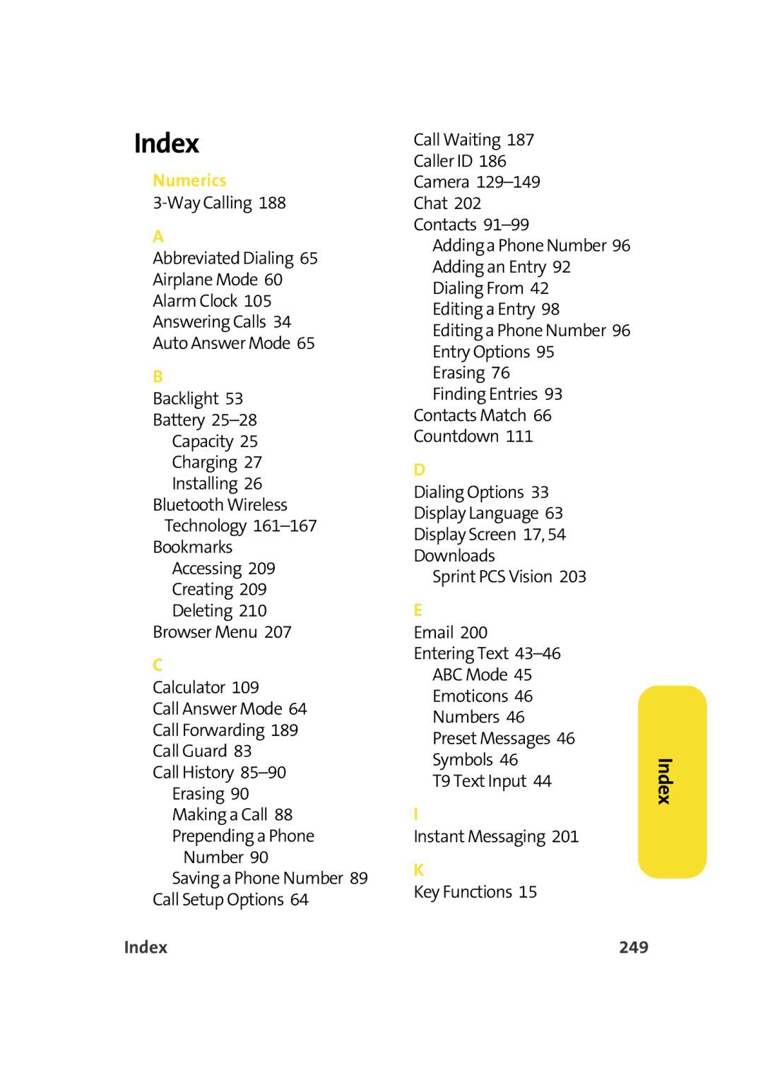 Samsung A900M manual Index 249 