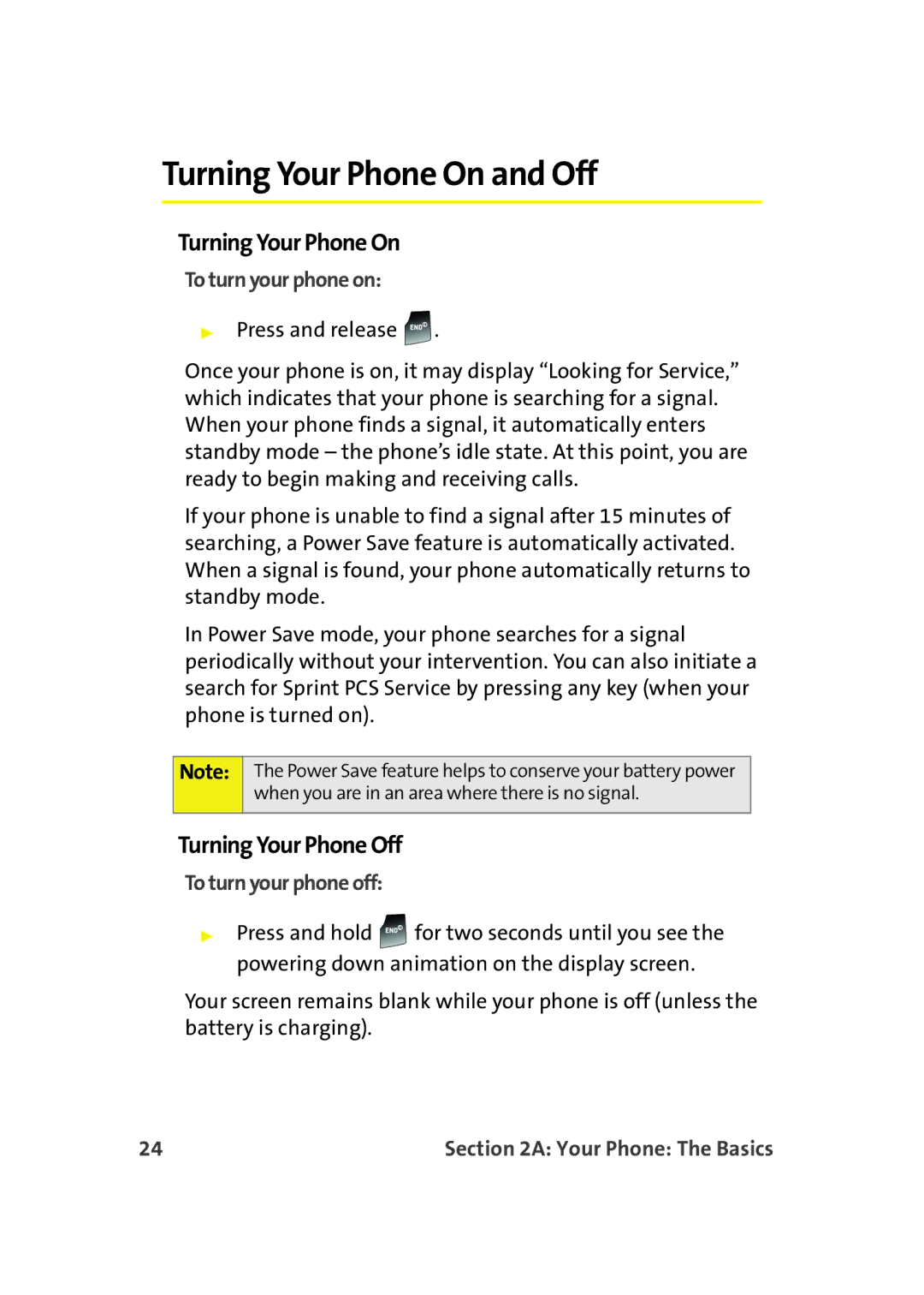 Samsung A900M manual Turning Your Phone On and Off, Turning Your Phone Off, To turn your phone on, To turn your phone off 