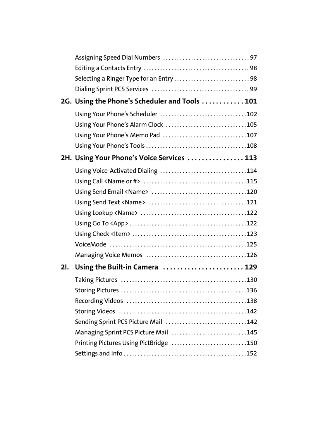 Samsung A900M manual 2G. Using the Phone’s Scheduler and Tools, 2H. Using Your Phone’s Voice Services 