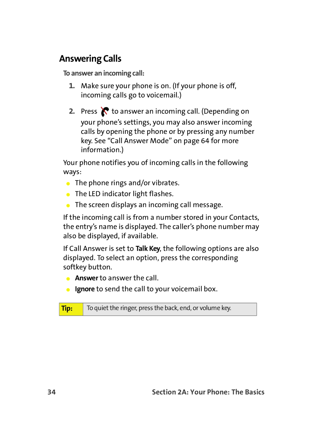 Samsung A900M manual Answering Calls, To answer an incoming call 