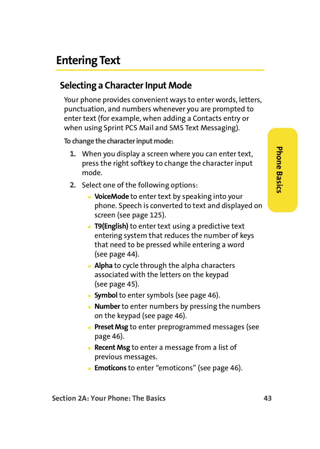 Samsung A900M manual Entering Text, Selecting a Character Input Mode, To change the character input mode 