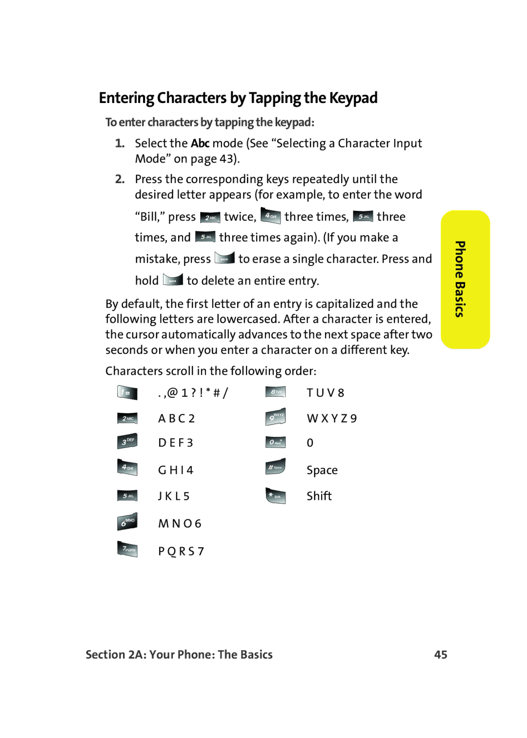 Samsung A900M manual Entering Characters by Tapping the Keypad, To enter characters by tapping the keypad 