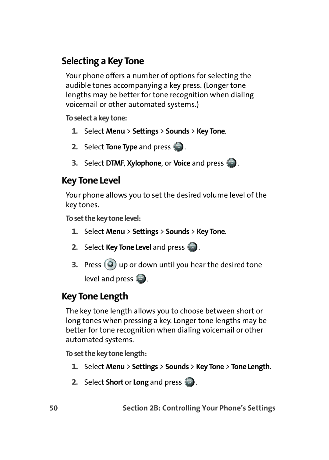 Samsung A900M manual Selecting a Key Tone, Key Tone Level, Key Tone Length 