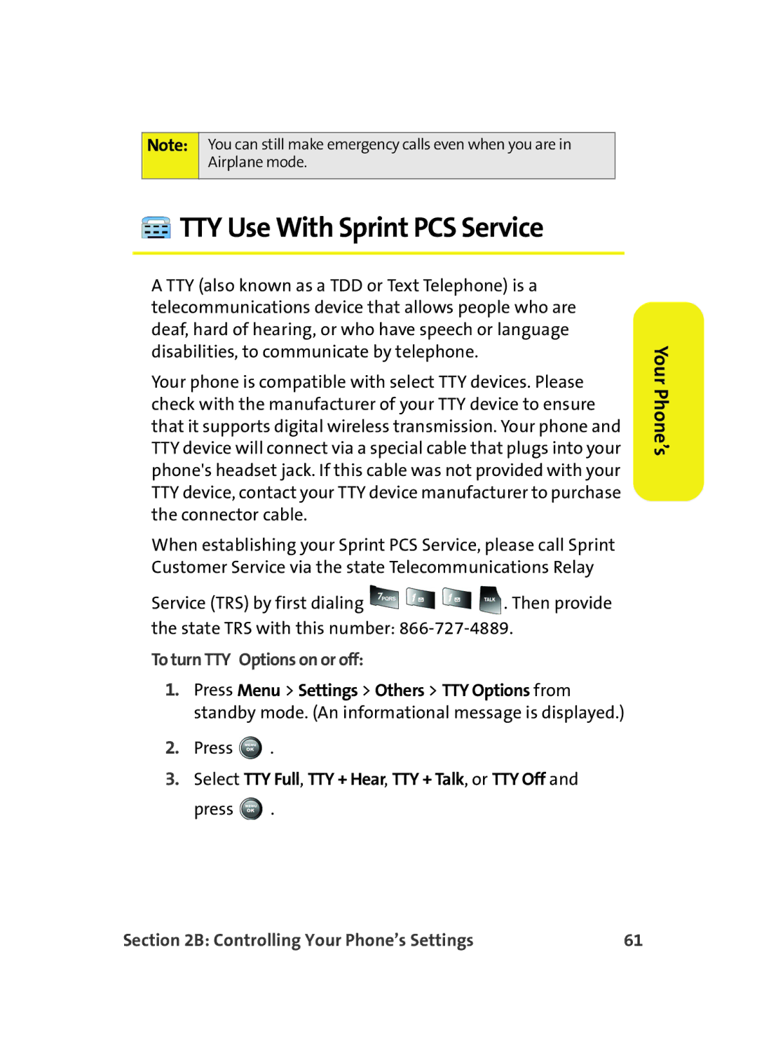 Samsung A900M manual TTY Use With Sprint PCS Service, To turn TTY Options on or off 